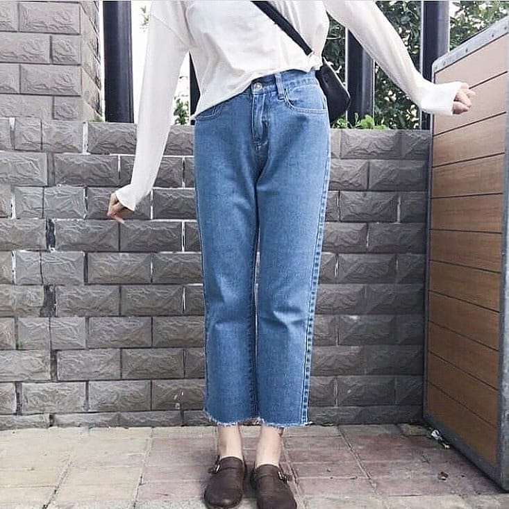Boyfriend Jeans Unfinished Medium Blue 
