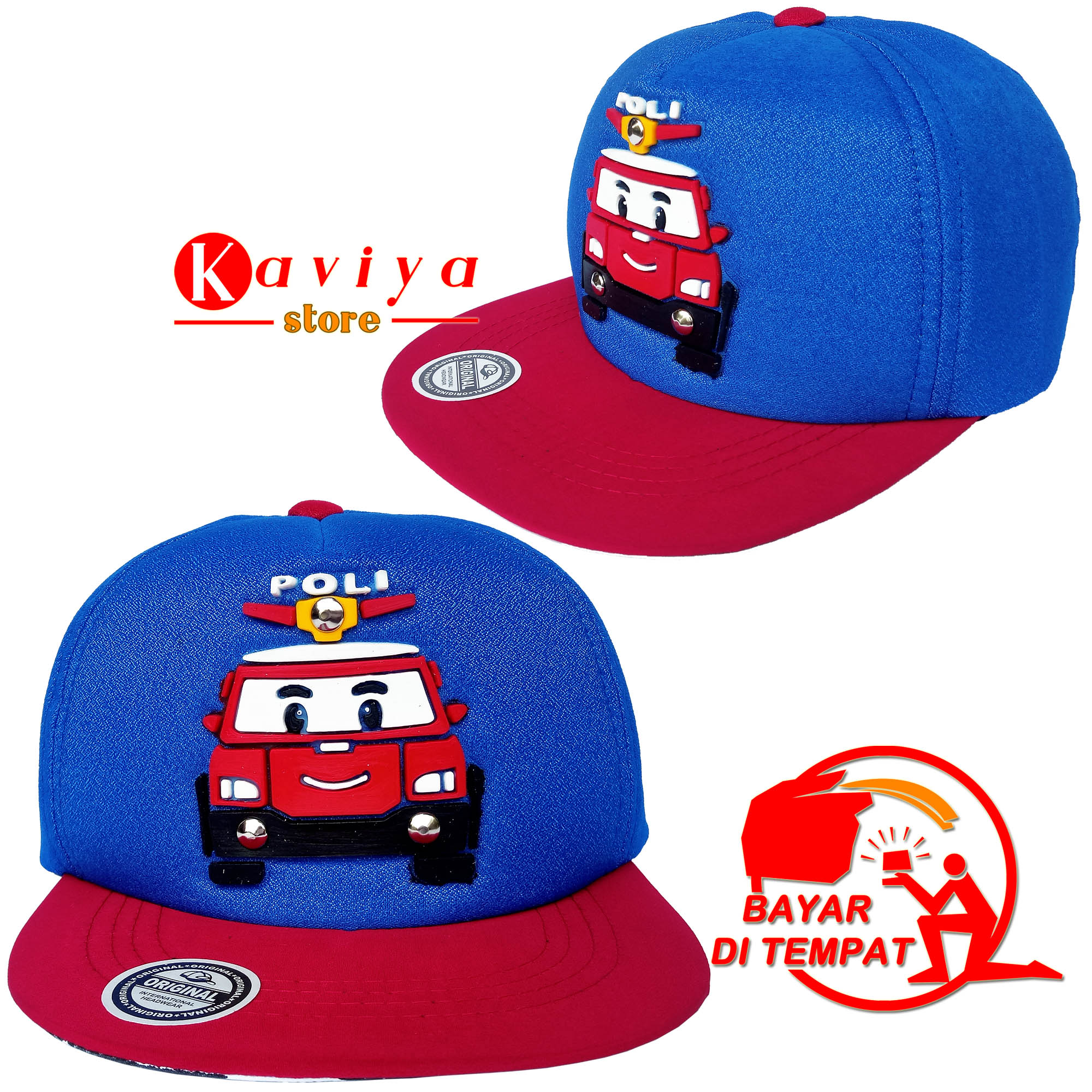 Kaviya Topi Snapback Anak Model Paku Topi Dengan Desain Motif Keren Gambar Timbul Karakter Kartun Robocar Poli