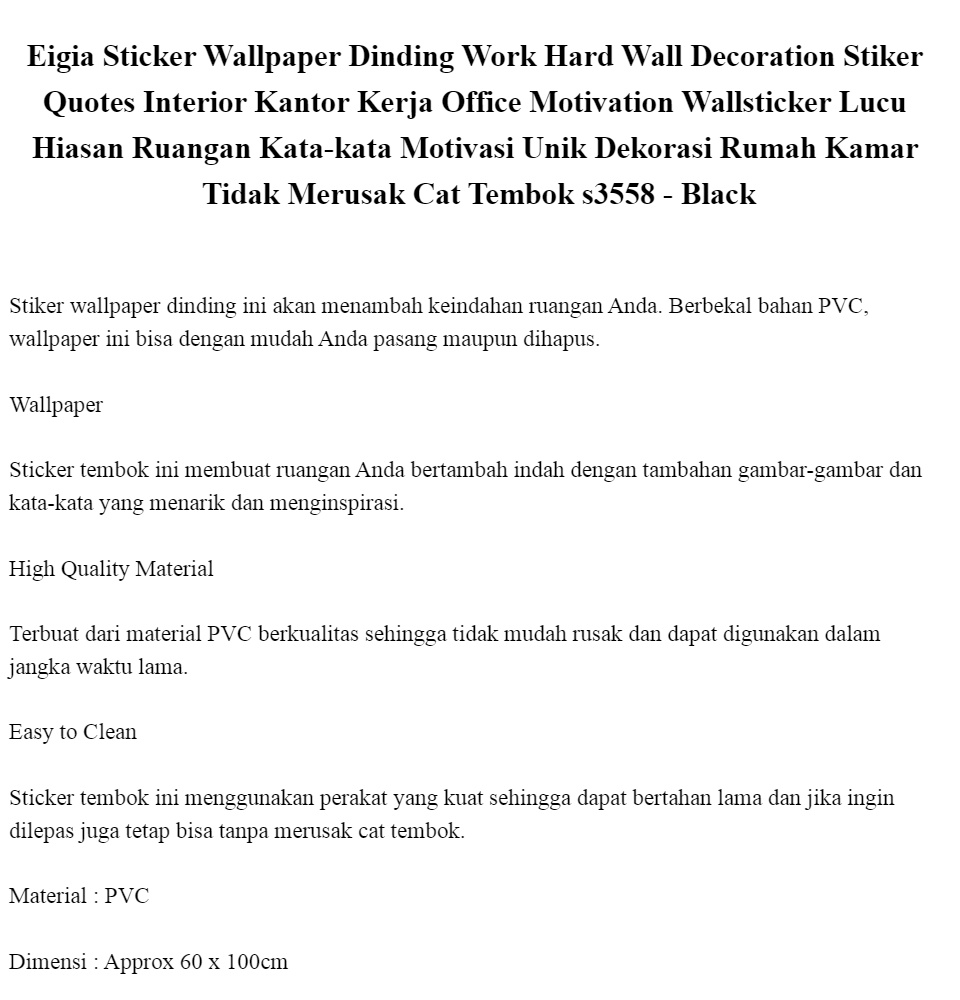 Eigia Sticker Wallpaper Dinding Work Hard Wall Decoration Stiker