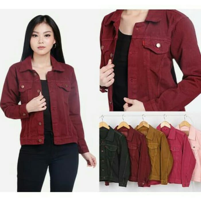 jaket denim maroon