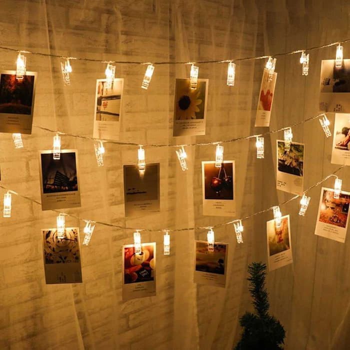 Paket Tumblr Lampu Baterai 20 Led 10 Pcs Jepit Foto Akrilik Bening
