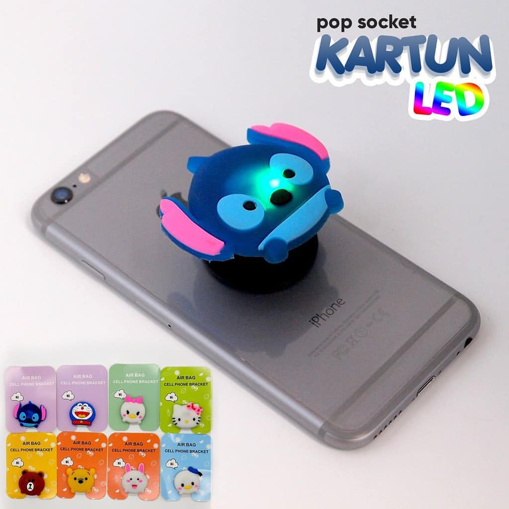 Pop Socket Lampu Led Pop Socket Karakter Ring Stand Grip Hp