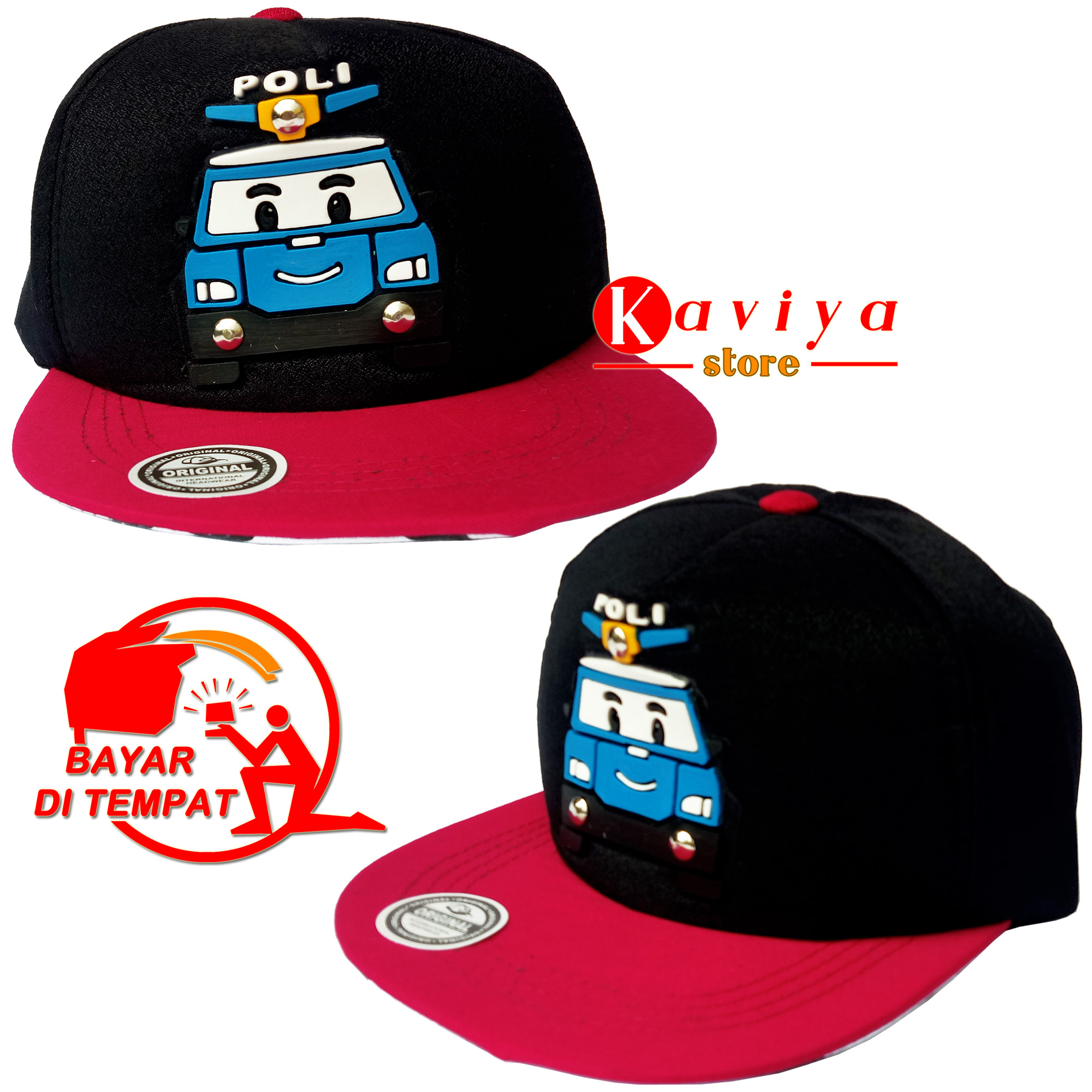 Kaviya Topi Snapback Anak Model Paku Topi Dengan Desain Motif Keren Gambar Timbul Karakter Kartun Robocar Poli