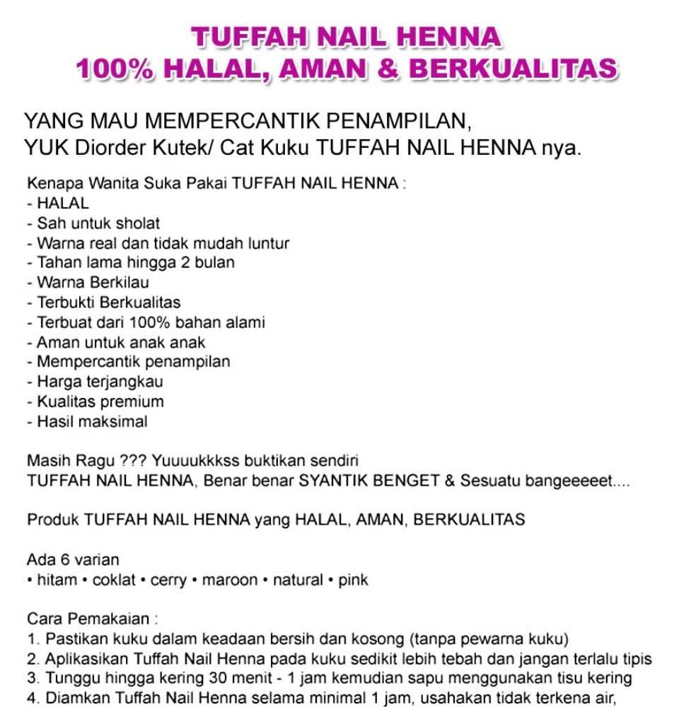 TUFFAH NAIL HENNA Warna NATURAL Alami Kutek Cat Kuku 100 Halal