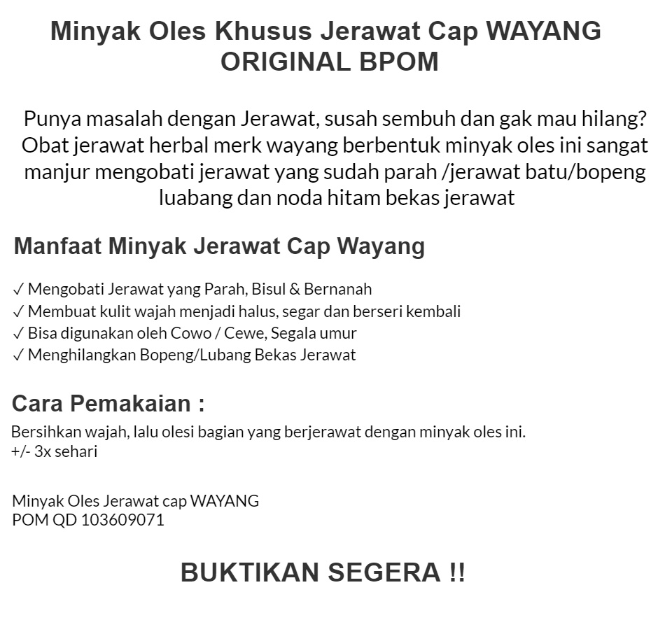 3 Hari Sembuh Minyak Oles Khusus Jerawat Cap Wayang Original Bpom Lazada Indonesia