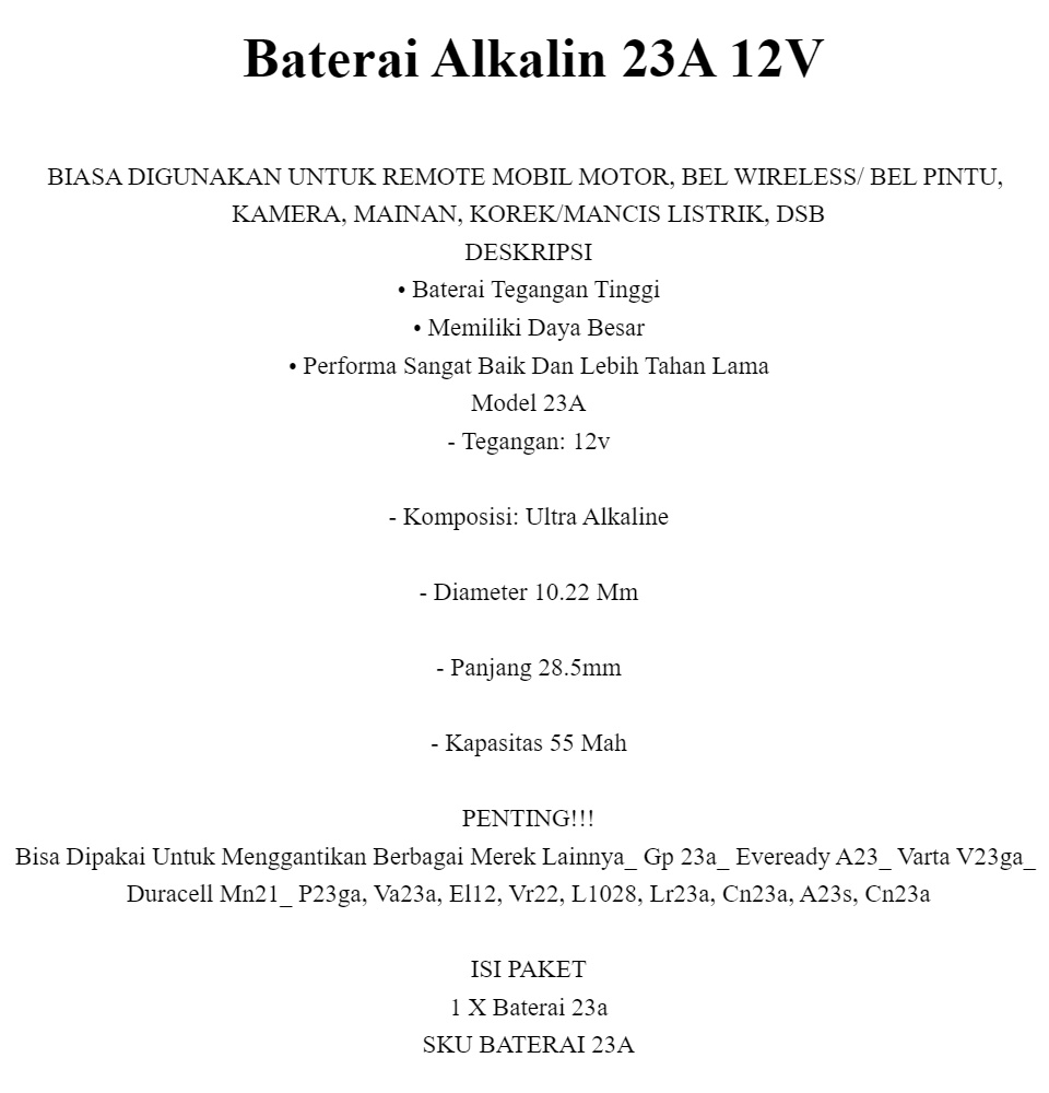 Baterai Alkalin 23A 12V Memiliki Daya Besar Dan Lebih Tahan Lama