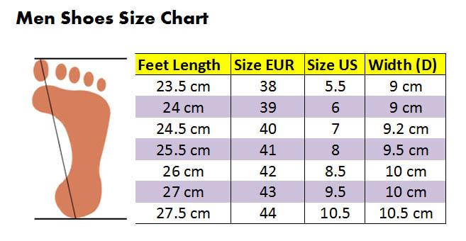size chart sepatu vans