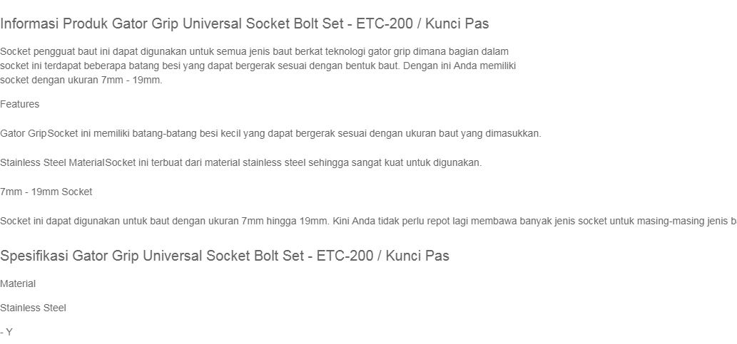Rimas COD Gator Grip Universal Socket Bolt Set - ETC-200 / Kunci Pas -