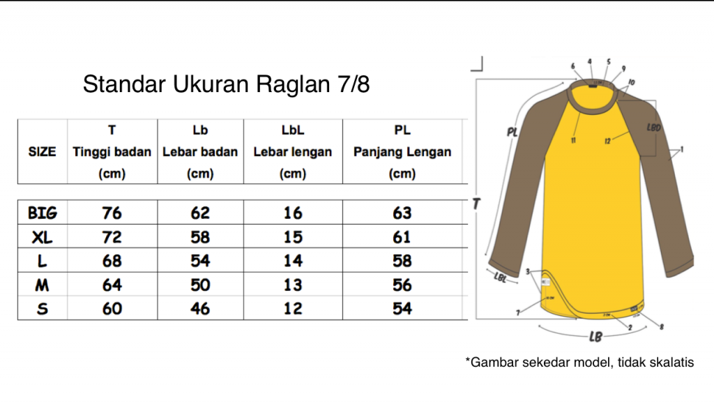 Ukuran Kaos Lengan Panjang Standar Indonesia Desain Kaos 