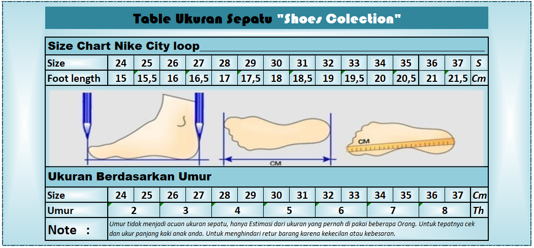 Size Chart Sepatu Anak Nike - Reviews Of Chart