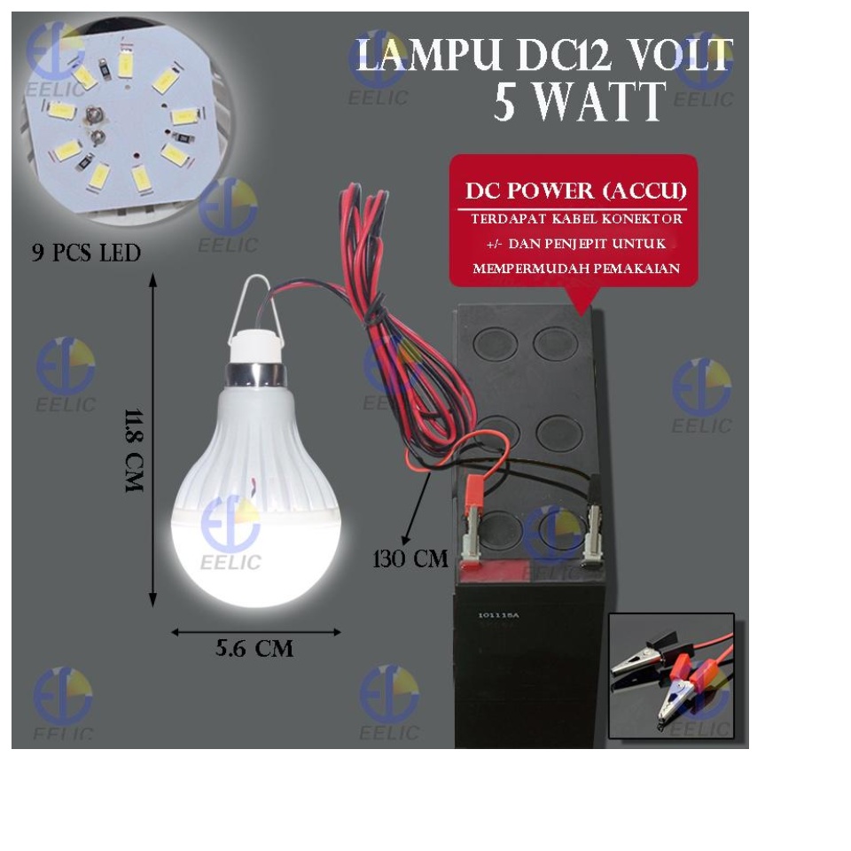 eelic dc 12v 5watt lampu dc 12 volt 9 led cahaya putih terang tahan lama aman untuk mata berdaya 5 watt