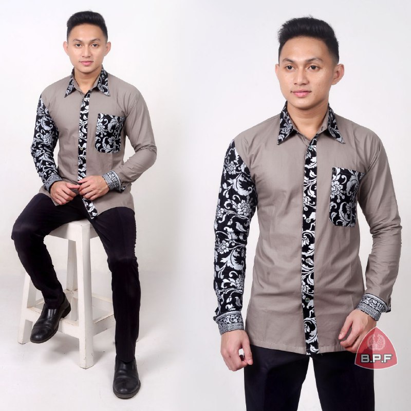 Kemeja Batik Pria Lengan Panjang Baju Batik Pekalongan Kombinasi P062