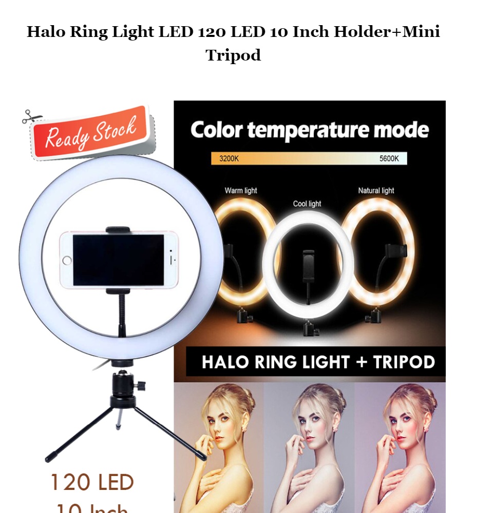 Halo Ring Light LED 120 LED 10 Inch Smartphone Holder Hp Mini