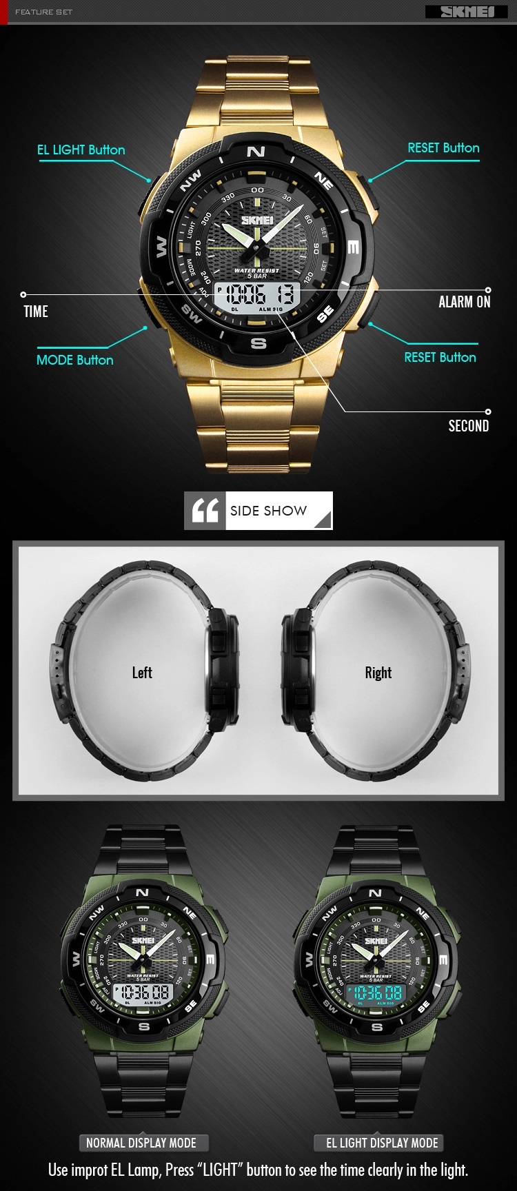 Relogio Skmei 1335 Gold Watch Men Electric Led Digital Mens Watches Man Clock Alarm Waterproof Chrono Sports Erkek Kol Saati New Rusize