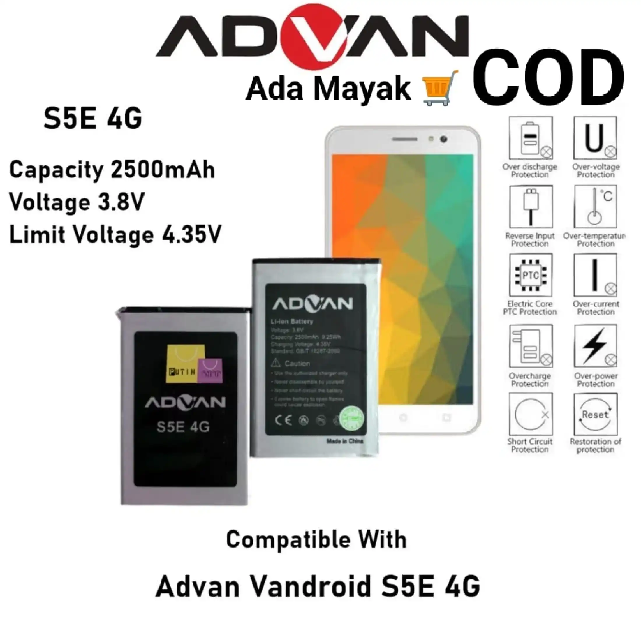 Batre Advan Vandroid S50k S5e 4gs Lte Batu Baterai Battery Batrai Original Lazada Indonesia