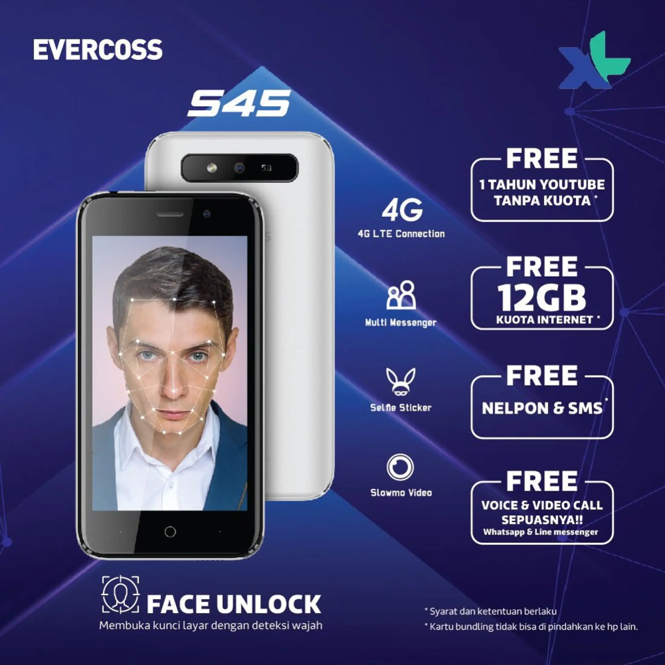 Evercoss S45 4g Lte Ram 1gb Rom 8gb Dual Sim Hp Camera 5mp With Flash Face Unlock Garansi Resmi Lazada Indonesia