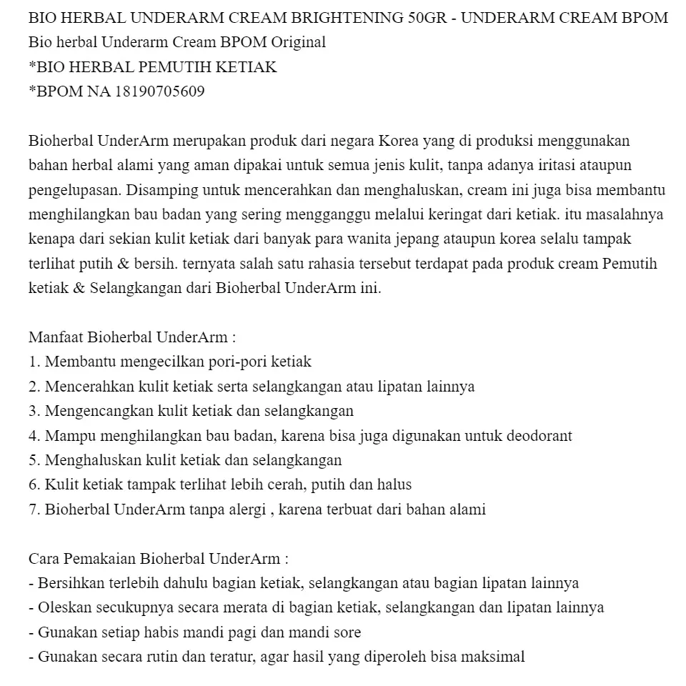 Pemutih Ketiak Ampuh Cream Bio Herbal Bpom Cream Pemutih Ketiak Dan Selangkangan Cream Ketiak Cream Selangkangan Pemutih Ketiak Krim Pemutih Selangkangan Lotion Pemutih Ketiak Pembersih Ketiak Pemutih Ketiak Permanen Lazada Indonesia