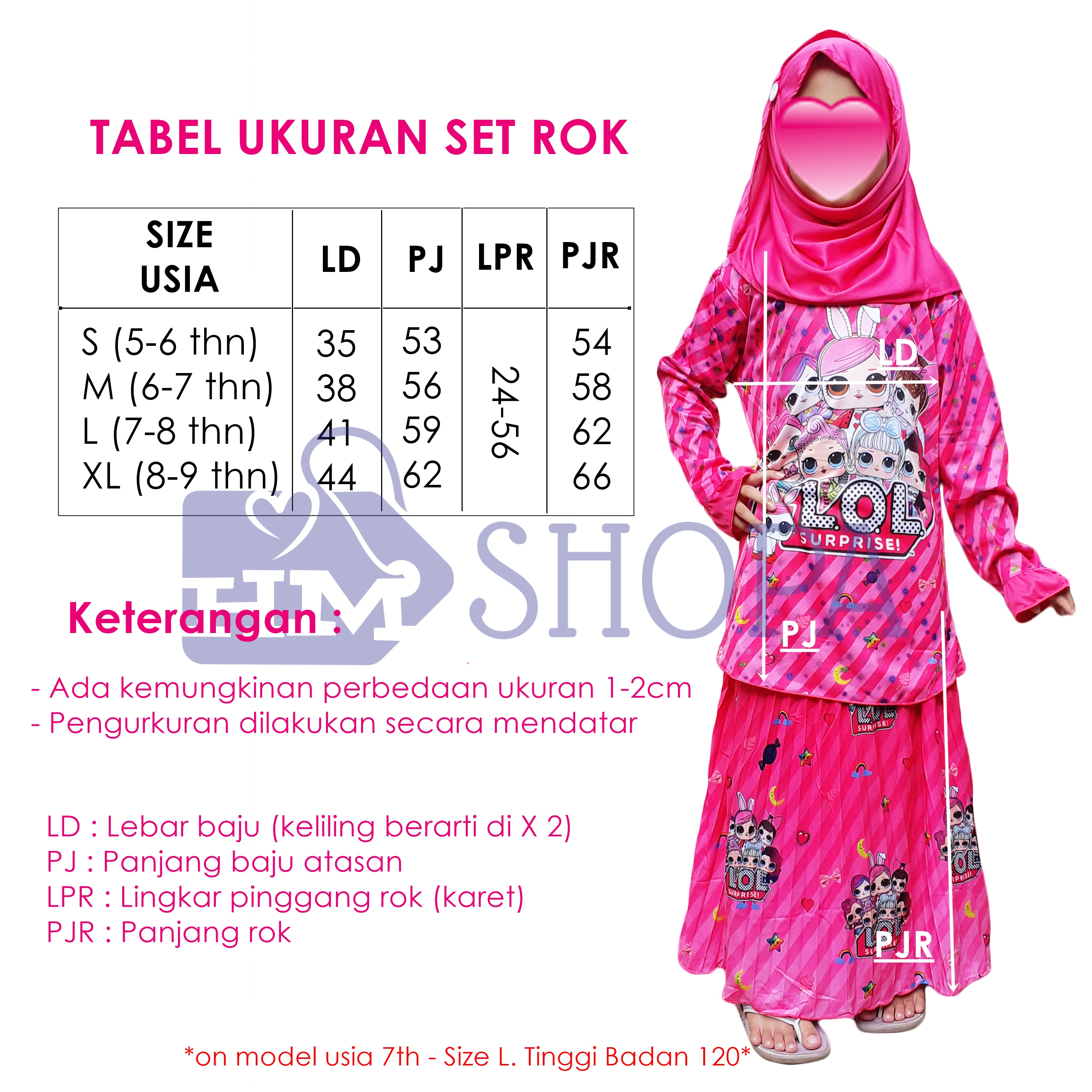 HMshopa Baju Setelan Rok 3in1 LOL Surprise Gamis Baju Muslim Anak Perempuan Baju Dress Pergi Ngaji Dan Lebaran