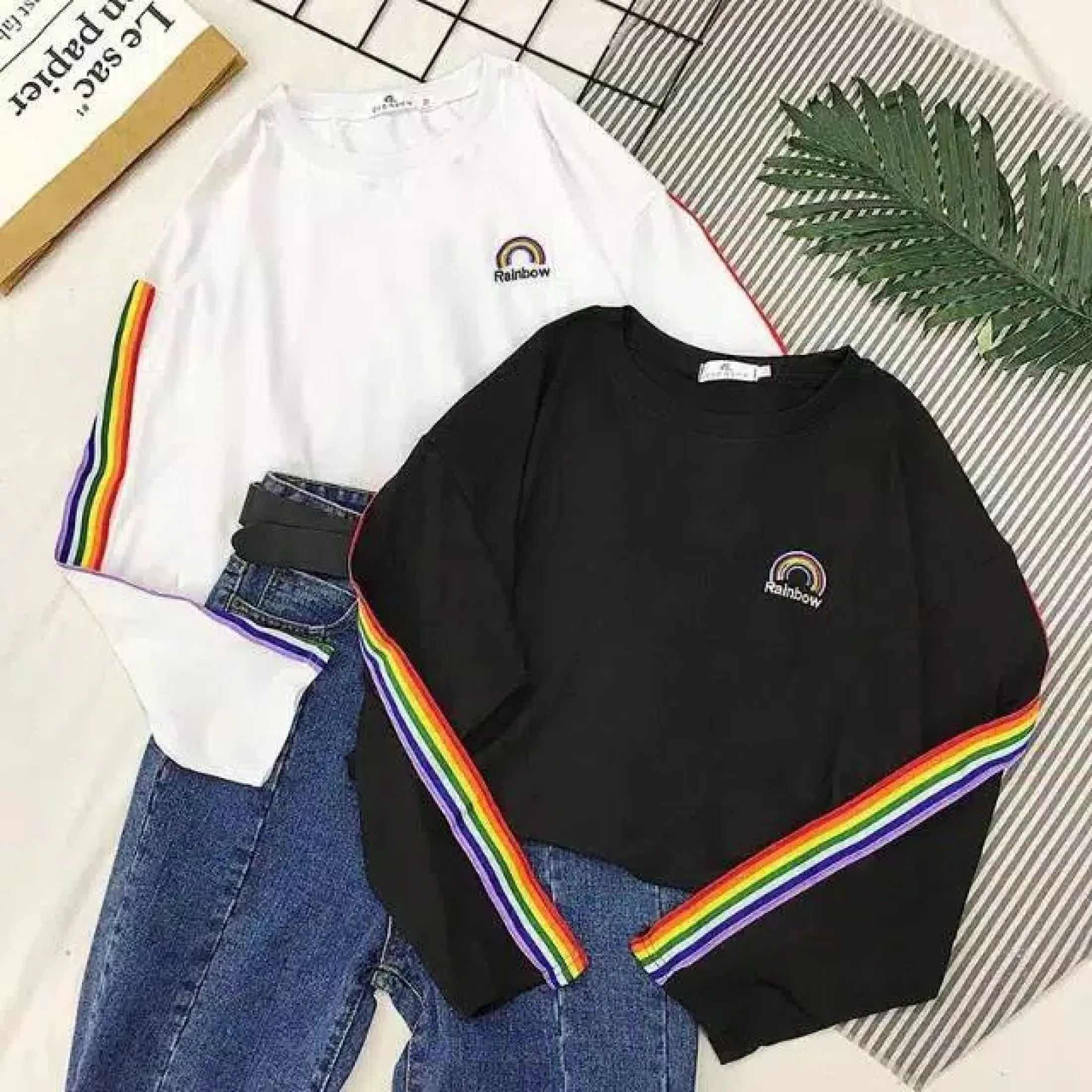 Sweater Pelangi Rainbow List Asli Sablon Timbul Lazada Indonesia