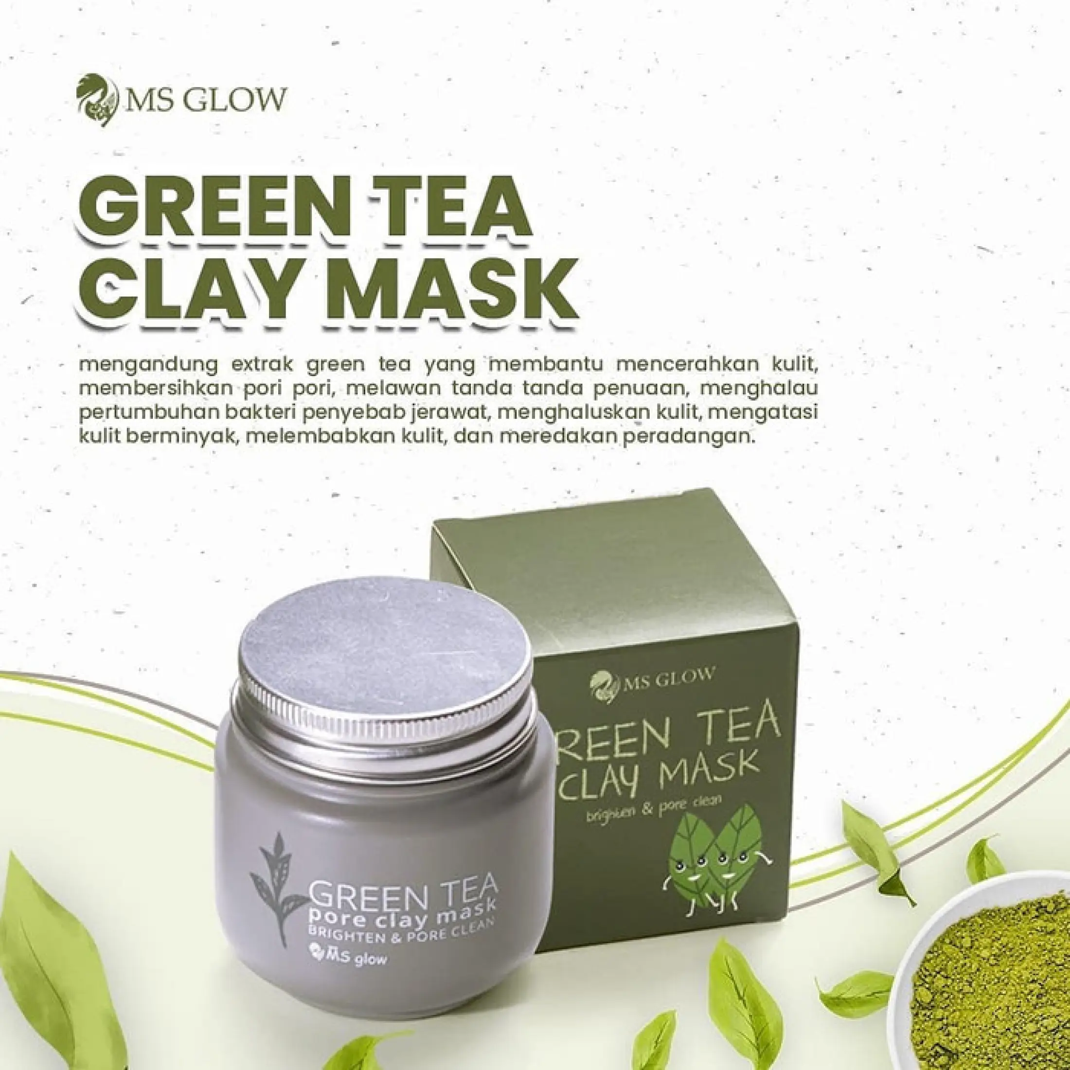 Ms Glow Masker Clay Mask Greentea Mengatasi Kulit Berminyak Dan Membersihkan Pori Pori Lazada Indonesia