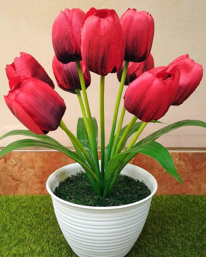 Naindo Bunga Tulip Plastik 9 Tangkai Pot Tawon Hiasan Ruang Tamu Kantor Tulip Kuncup Lazada Indonesia