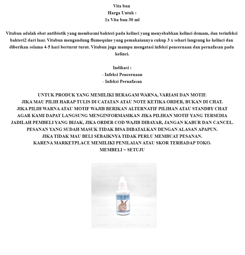 Jual Vita bun 30 ml Rabbit antibiotic drop antibiotik tetes kelinci