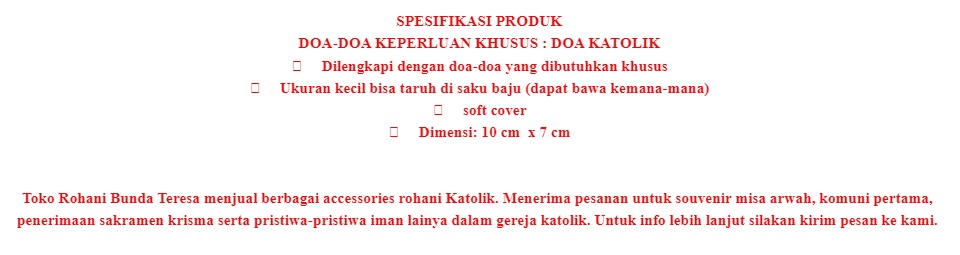 BUKU DOA KEPERLUAN KHUSUS : DOA KATOLIK