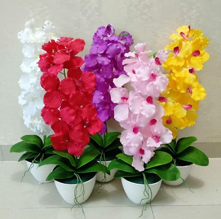 Naindo Bunga Anggrek Kembang Plastik Hiasan Ruang Tamu Dan Kantor Set Pot Tawon Tinggi 45 Cm Lazada Indonesia