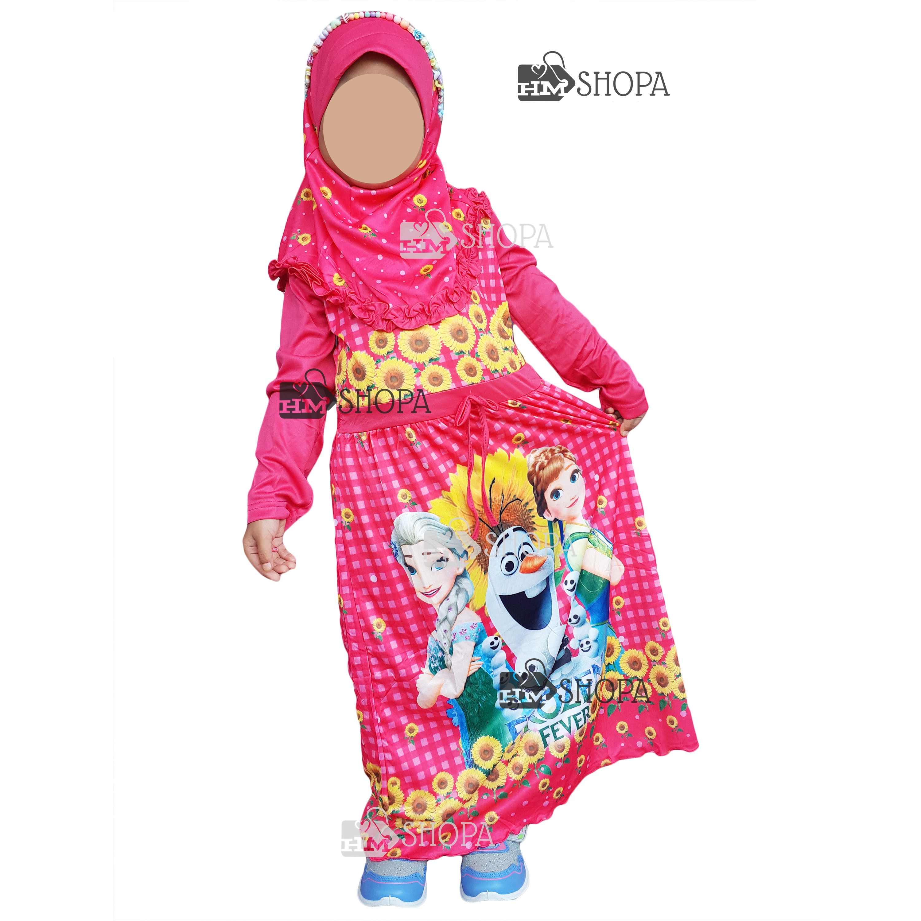HMshopa Gamis Anak FROZEN Baju Muslim Anak Perempuan Baju Dress Pergi Ngaji Dan Lebaran Gamis Anak Plisket