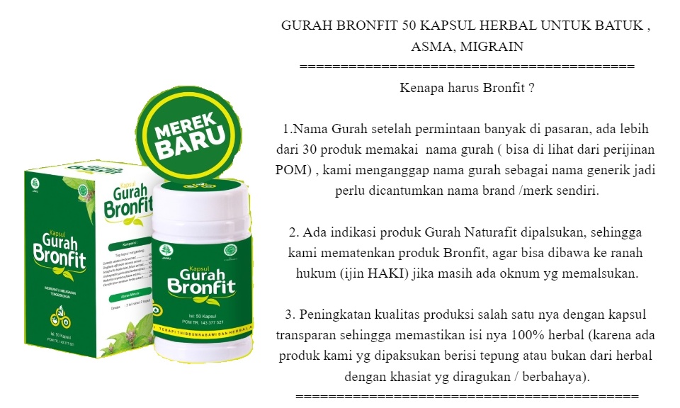Gurah Bronfit 50 Kpsl Herbal Batuk Asma Migrain Lazada Indonesia