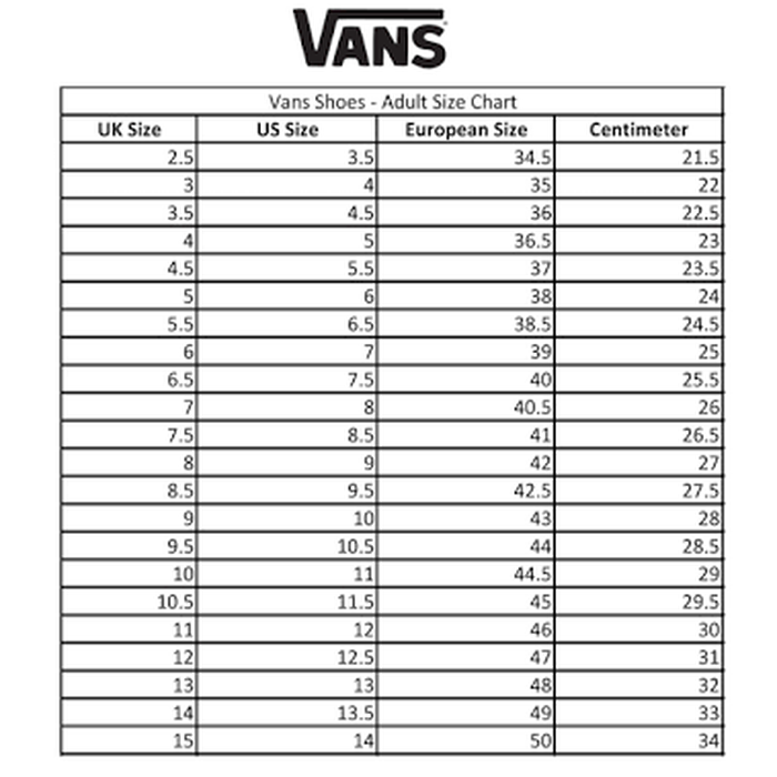 Vans Old Skool Size Chart