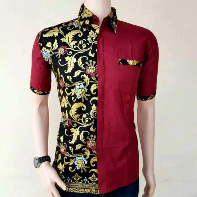 Kemeja Pria Lengan Pendek Batik Pekalongan Pria Baju Batik Pria Batik Pria Lengan Pendek Kemeja Batik Pria Kombinasi Bakung