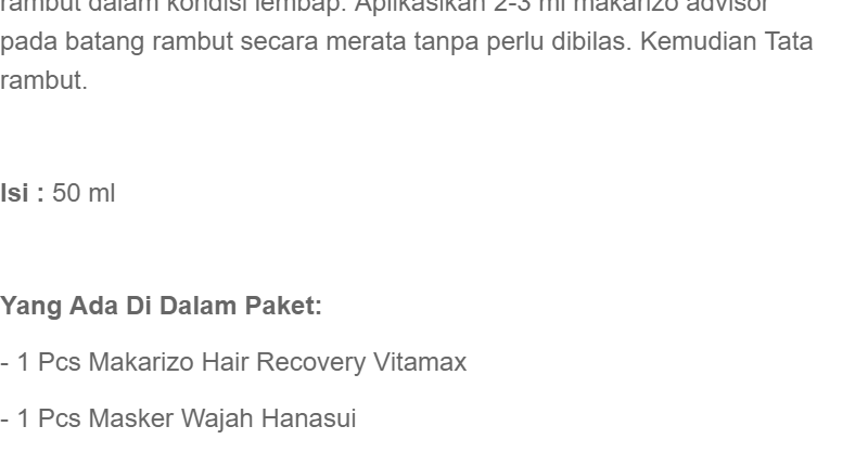 MAKARIZO HAIR RECOVERY VITAMIN RAMBUT SPRAY - 50ML .