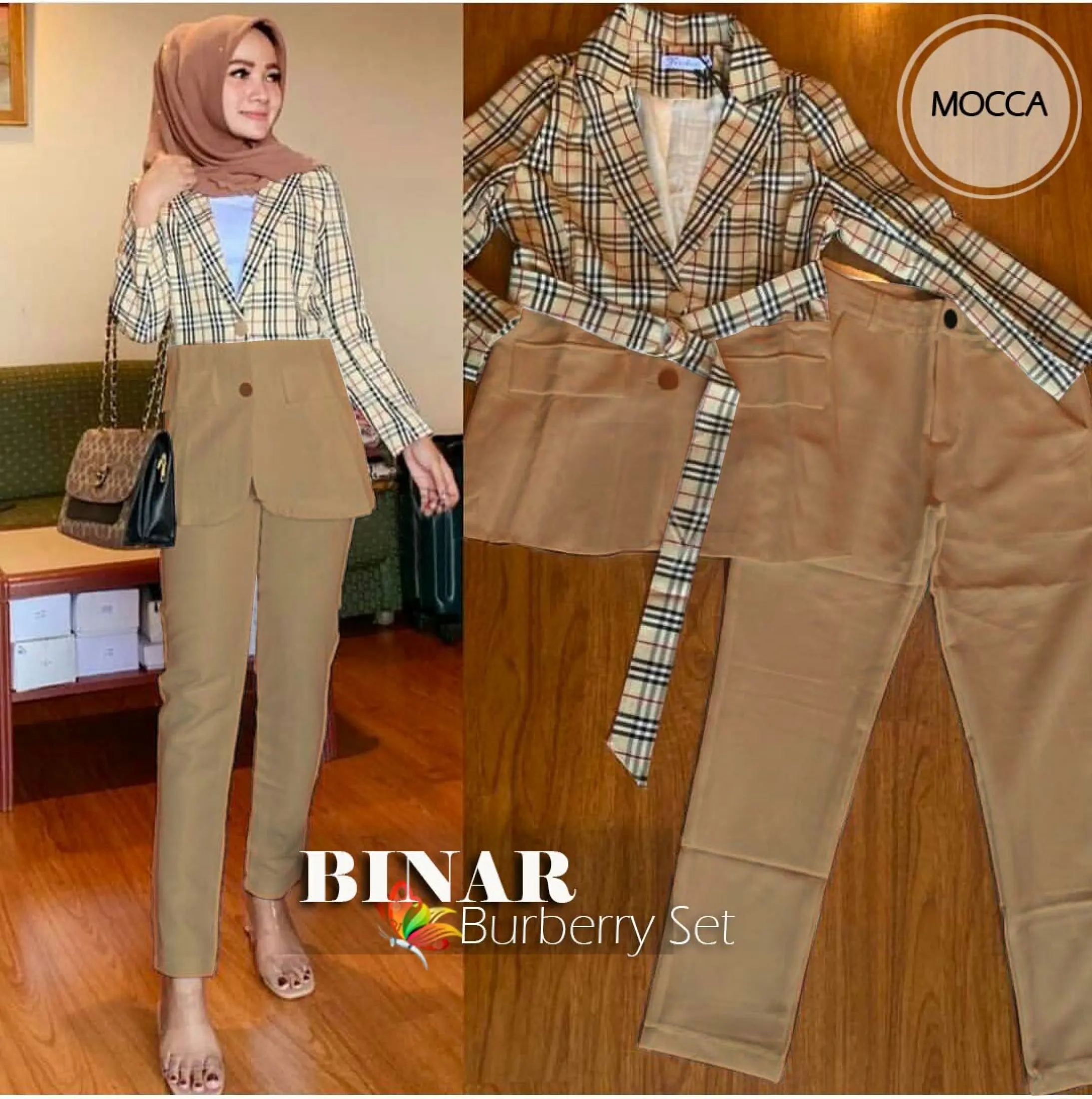 Doublemm Fashion Set Binar Burbery Fashion Wanita Setelan Wanita Pakaian Wanita Atasan Dan Celana Wanita Lazada Indonesia
