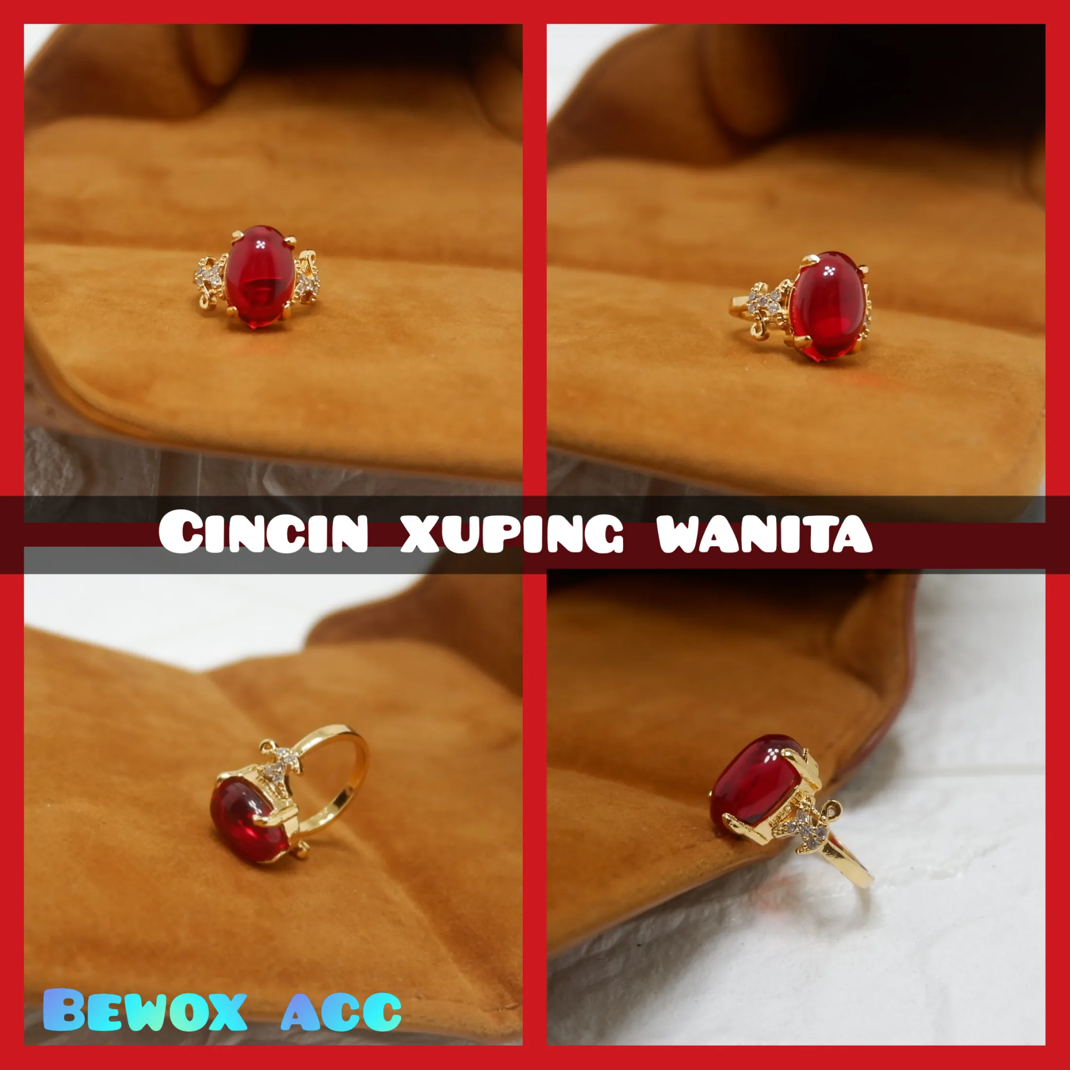 Cod Cincin Wanita Motif Mewah Batu Merah Delima Lazada Indonesia