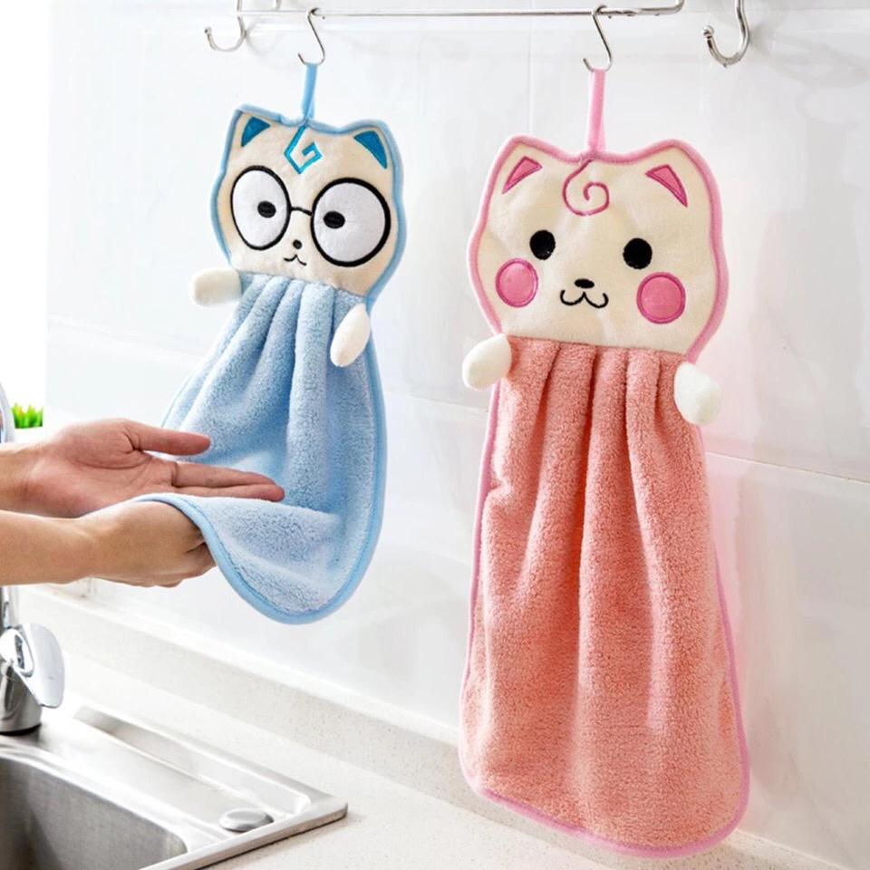 Handuk Tangan Gantung Motif Kartun Lucu Penyerap Air Kain Polyester Lap Tangan Dapur Dan Kamar Mandi