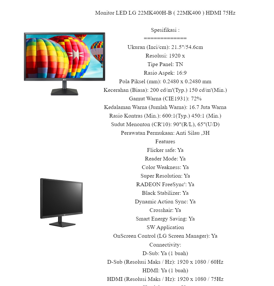 22mk400 Lg Monitor LG 24MK430H-B FHD IPS 75Hz With AMD FreeSync