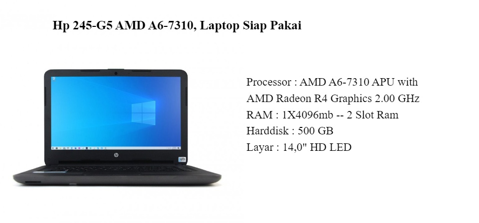 G5 Notebook Pc Hp 245 Amd A6 PROMO Laptop HP 245 -G5 AMD A6 7310 2GHZ/