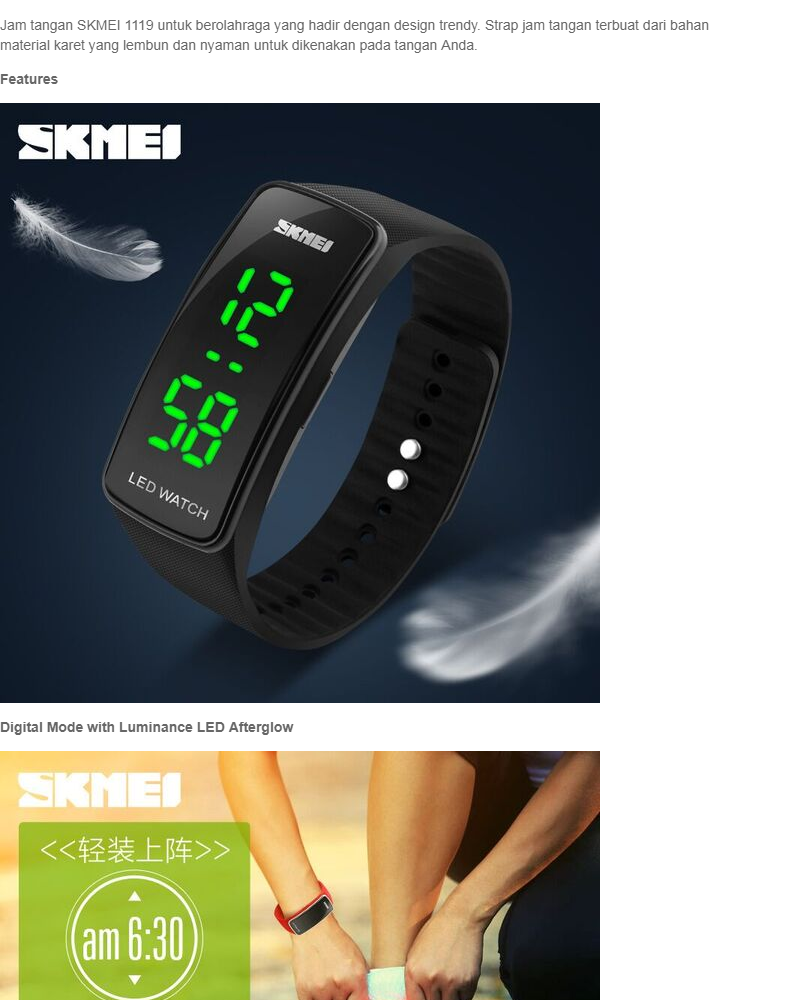 SKMEI Sport Rubber LED Watch Water Resistant Anti Air WR 50m Jam Tangan Olahraga Gym Lari
