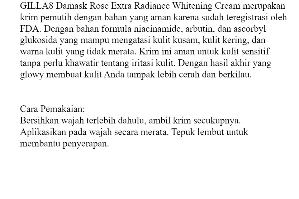 cara pakai gilla8 damask rose extra radiance whitening cream
