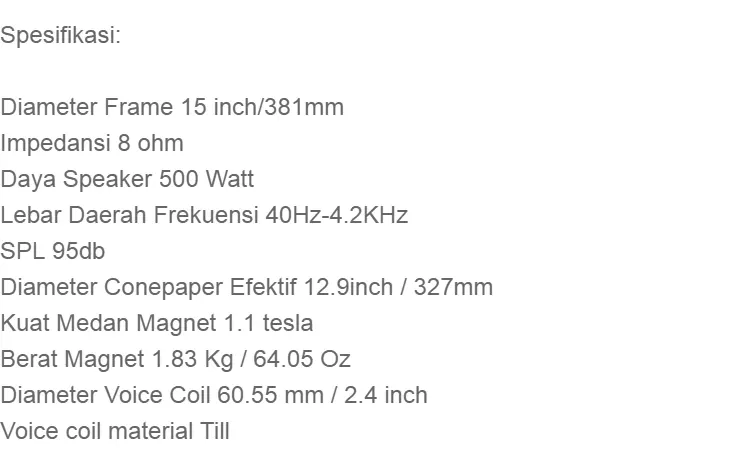 diameter speaker 15 inch