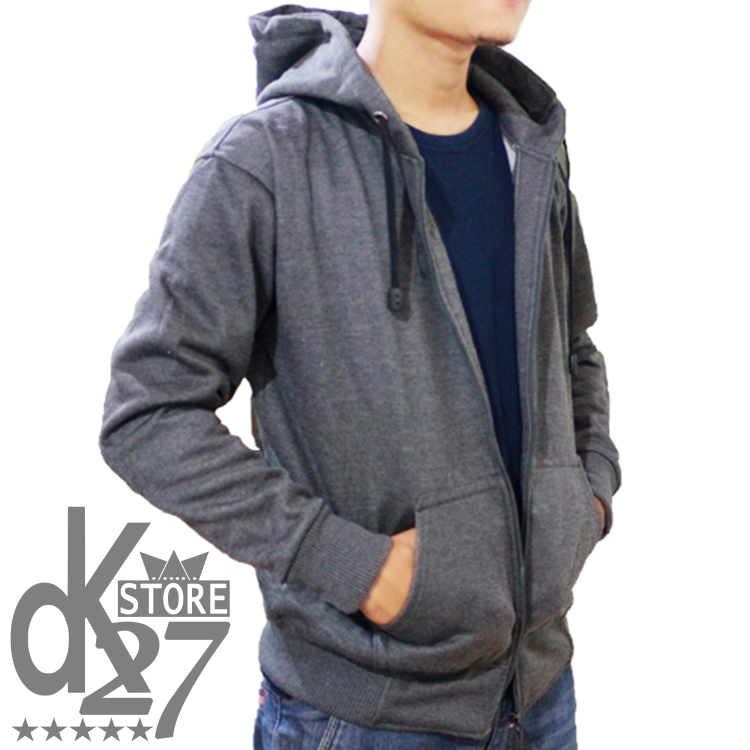Dk Jaket Polos Hoodie Jumper Abu Misty Muda - Smarts4k.com 