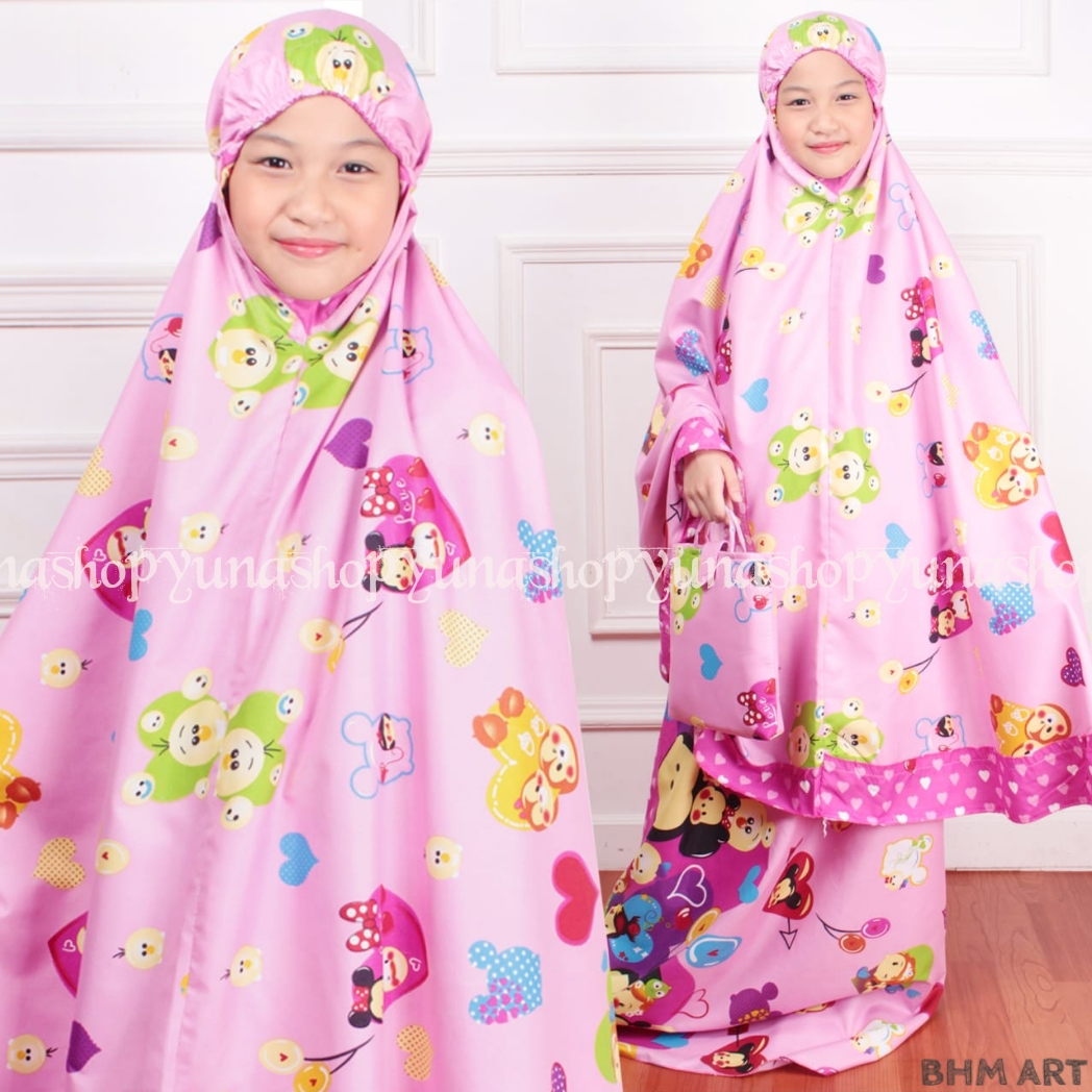 Cod Mukena Anak Perempuan Alat Sholat Perlengkapan Solat Sarung Telengkung Mukenah Katun Anak Cewe Rukuh Anak SD 9 12tahun Mukena Karakter Kartun